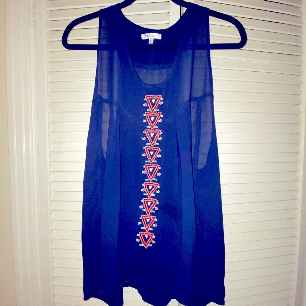 Marisol! Tank Top Royal Blue! Sheer! Beautiful beaded design.